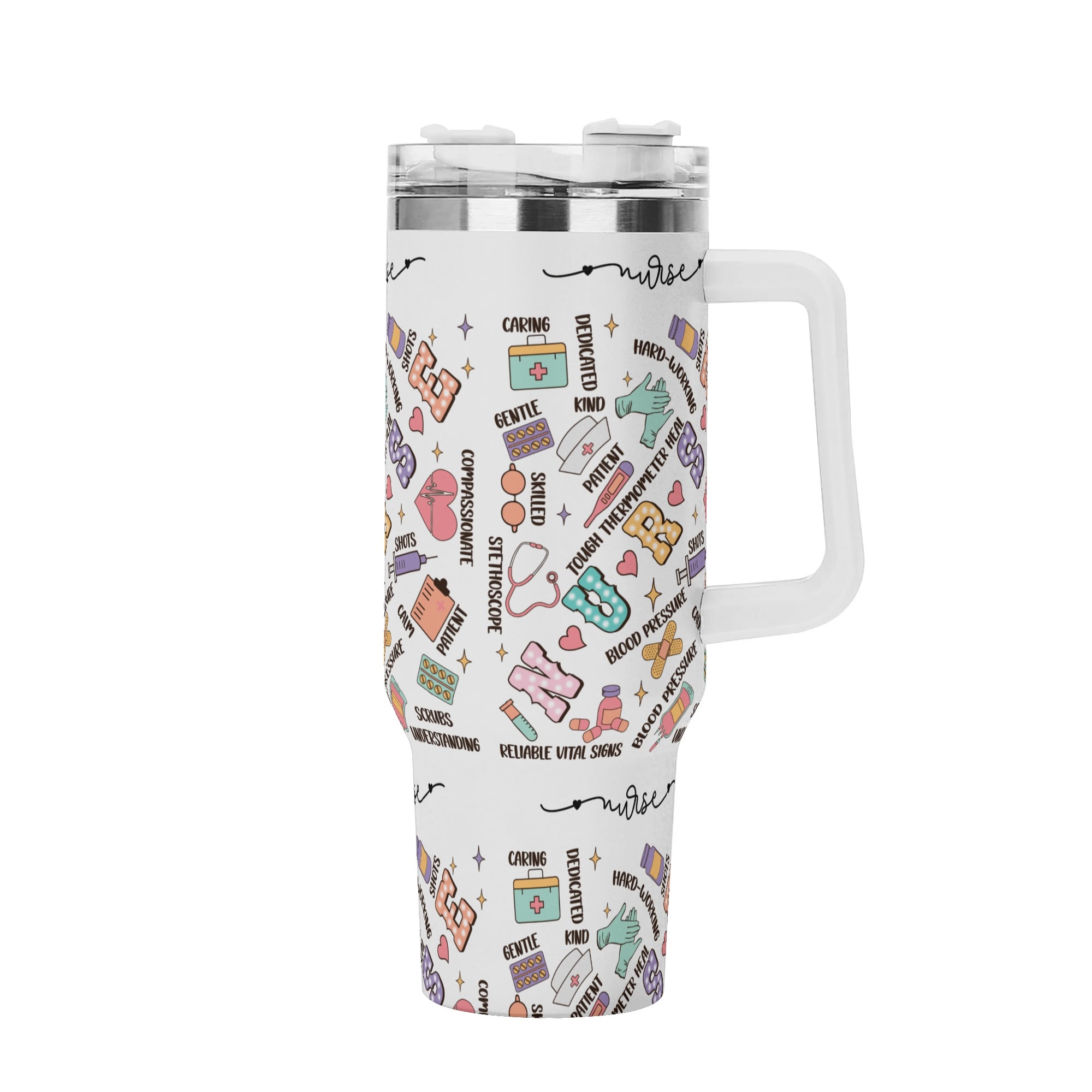 Nurse 40oz Tumbler with White Handle Straw