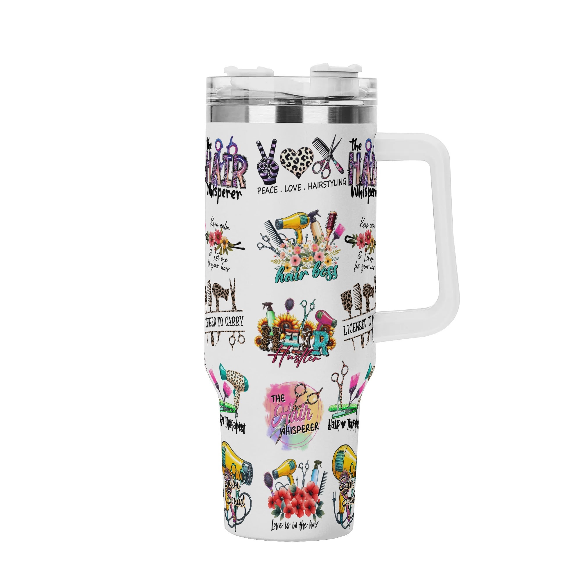 Hair Stylist Salon Squad Pattern - 40oz Tumbler with White Handle and Straw