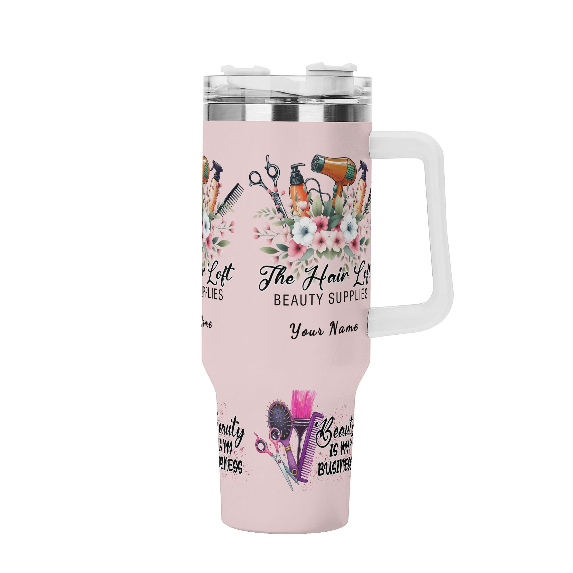 Pink Hair Beauty Is My Business - Personalized 40oz Tumbler with Handle and Straw